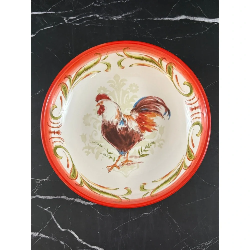 Vintage Pier 1 Imports Hand Painted Ironstone Red Rooster 9in Bowl